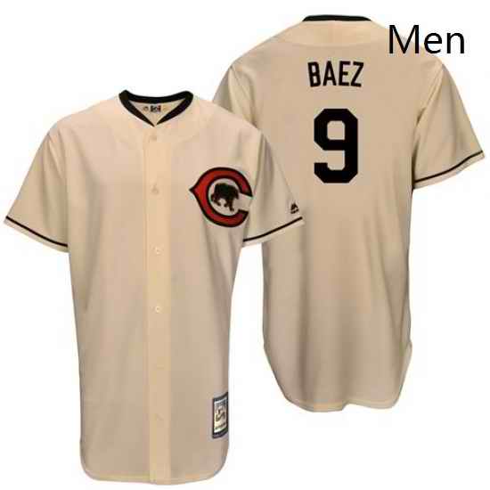 Mens Majestic Chicago Cubs 9 Javier Baez Replica Cream Cooperstown Throwback MLB Jersey